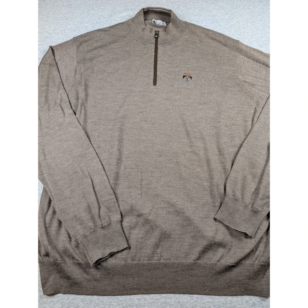 Peter Millar Mens XXL Brown Quarter Zip Merino Wool Pullover Bird Logo Sweater